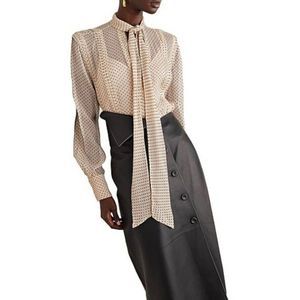 Jason Wu  Collection Polka Dot Tie Neck Long Sleeve Silk Blouse Women's Size 10